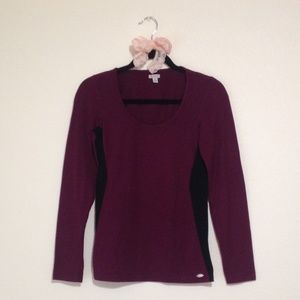 Guess Purple and Black Long Sleeve Scoop Neck Top